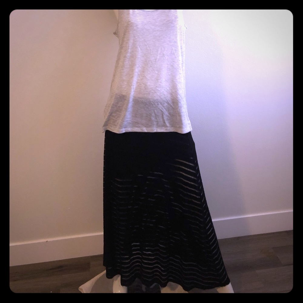 L - Black - Stripped Sheer Skirt